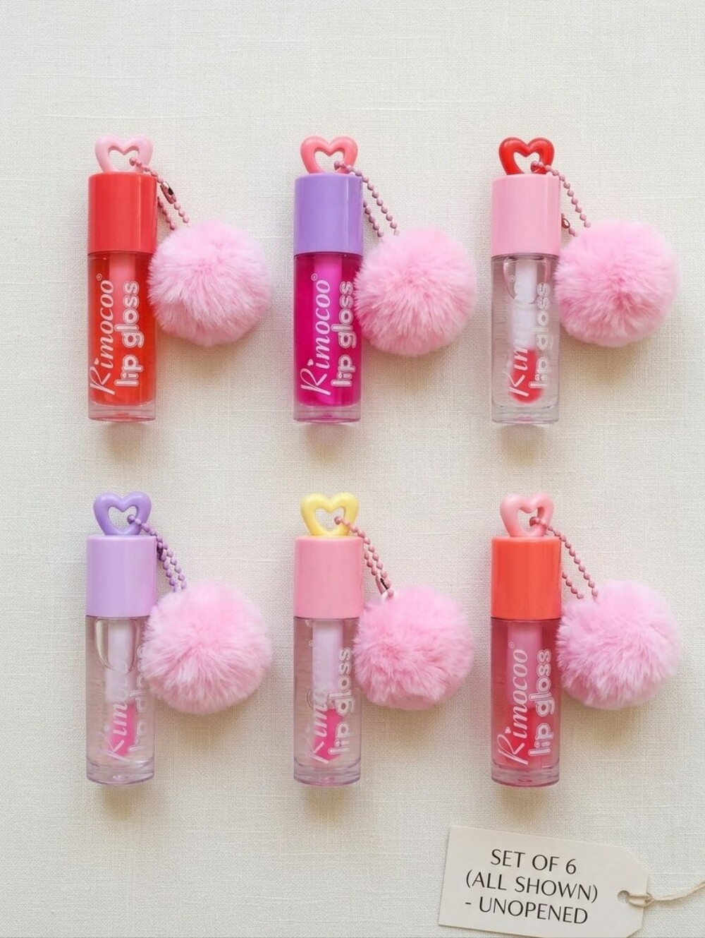 Rimocoo Pom-Pom Keychain Lip Gloss 6-Flavor Variety Pack